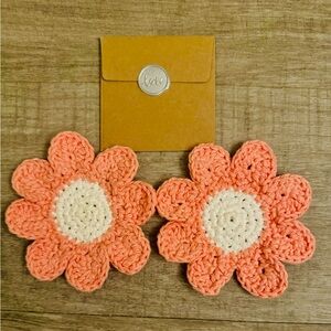 New Crochet Flower Coasters in Champaign Pink and Cream ~SZ:OS